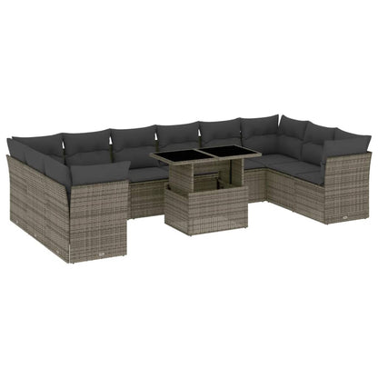 Set Divani da Giardino 11 pz con Cuscini in Polyrattan Grigio | homemem39