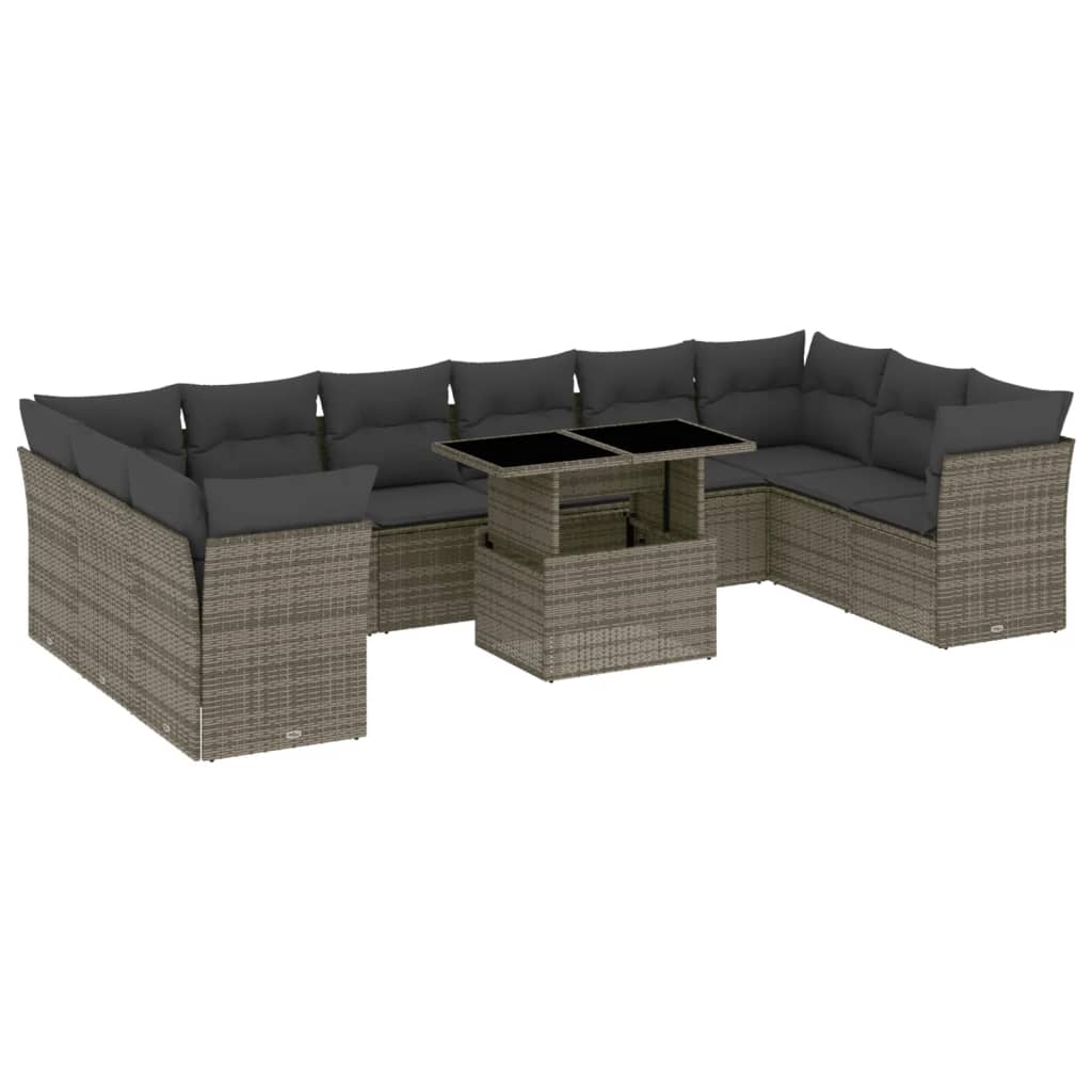 Set Divani da Giardino 11 pz con Cuscini in Polyrattan Grigio - homemem39