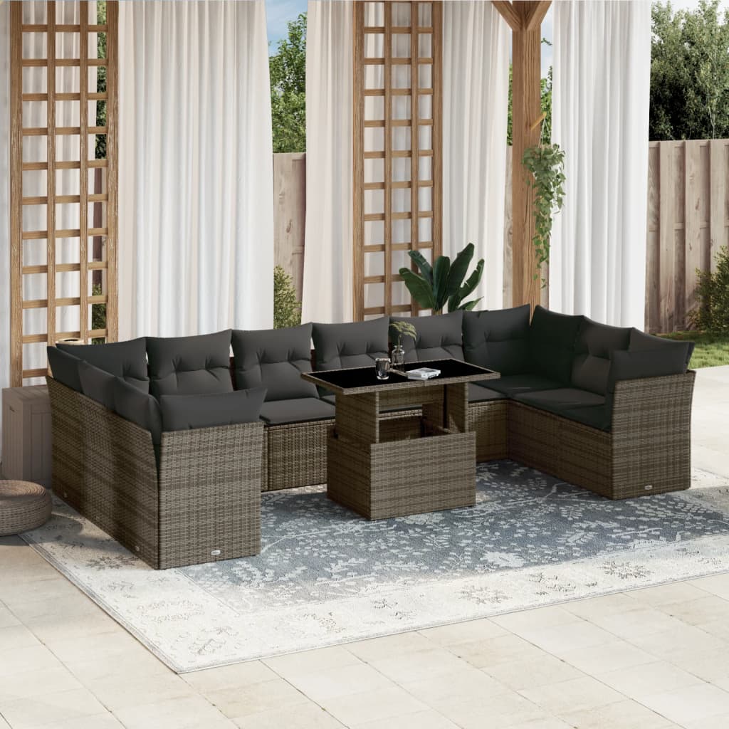 Set Divani da Giardino 11 pz con Cuscini in Polyrattan Grigio - homemem39