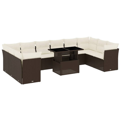 Set Divani da Giardino 11 pz con Cuscini Polyrattan Marrone - homemem39