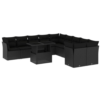 Set Divani da Giardino 11 pz con Cuscini in Polyrattan Nero - homemem39
