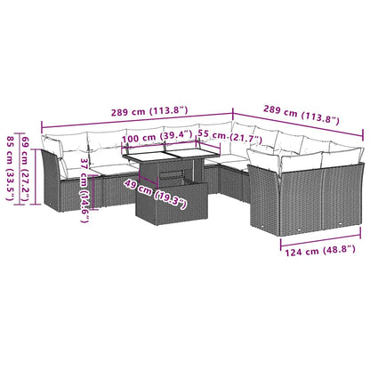 Set Divani da Giardino 11 pz con Cuscini in Polyrattan Nero | homemem39