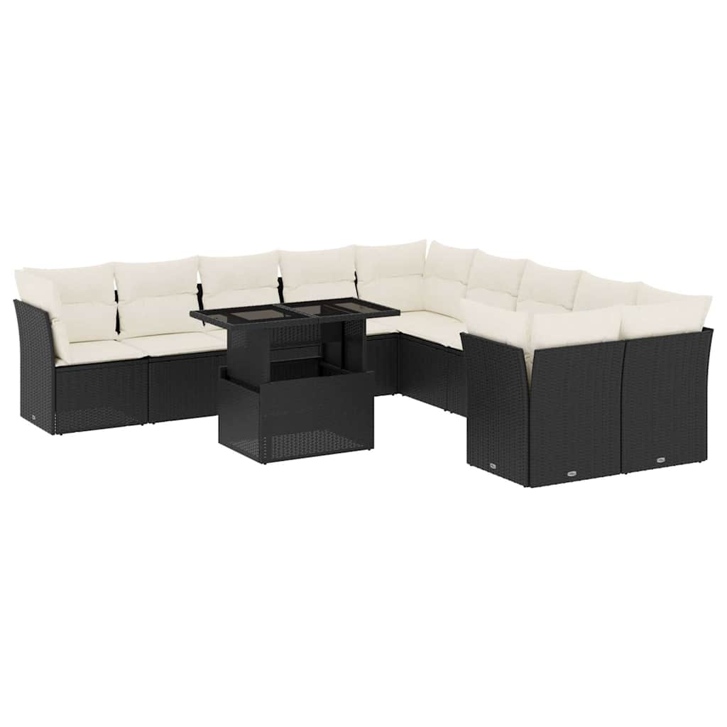 Set Divani da Giardino 11 pz con Cuscini in Polyrattan Nero - homemem39