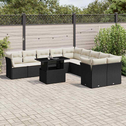 Set Divani da Giardino 11 pz con Cuscini in Polyrattan Nero | homemem39