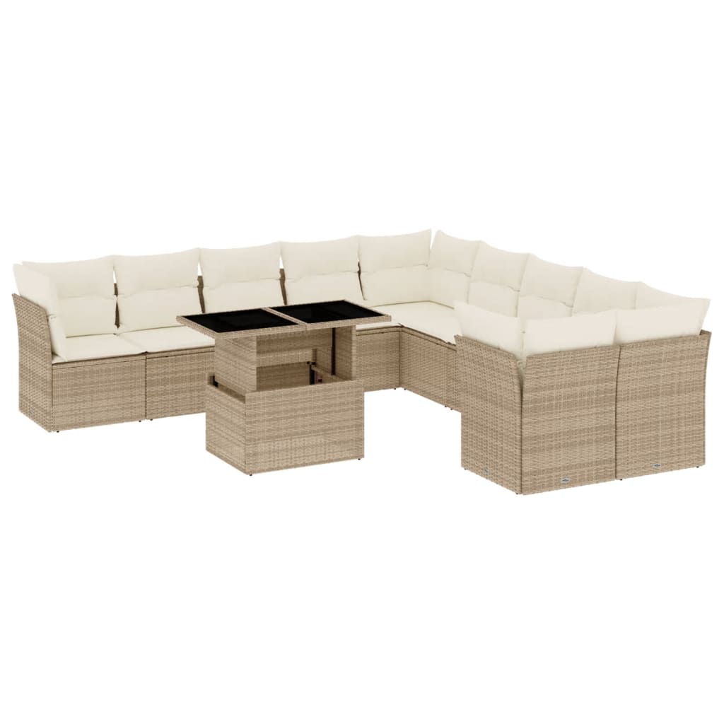 11 pc Garden Sofa Set with Beige Polyrattan Cushions