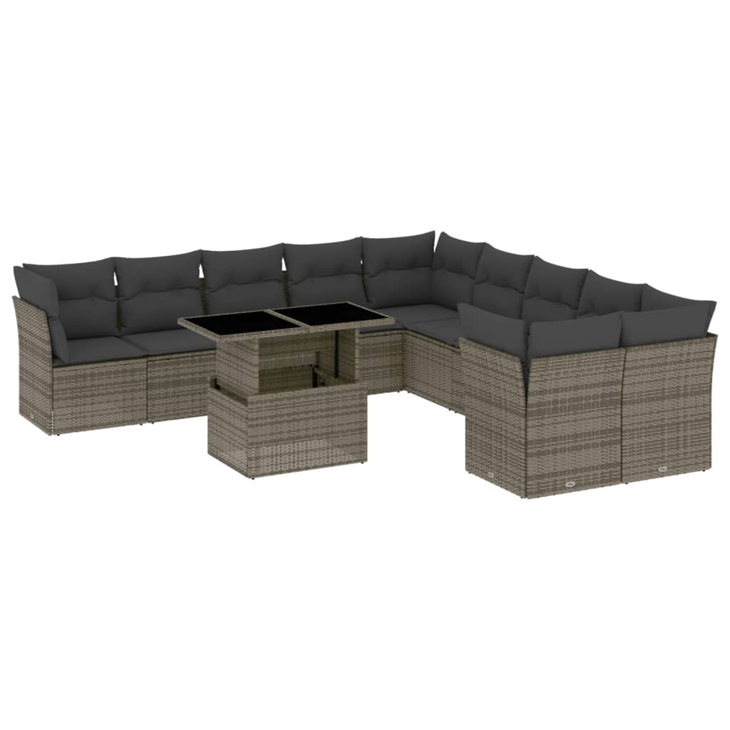 Set Divani da Giardino 11 pz con Cuscini in Polyrattan Grigio | homemem39