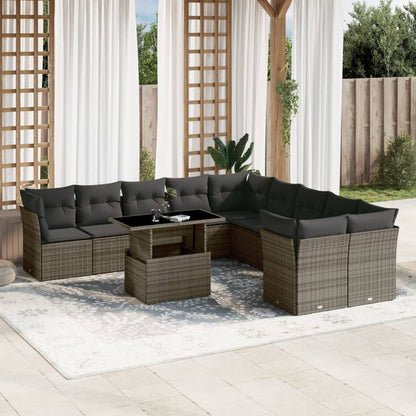 Set Divani da Giardino 11 pz con Cuscini in Polyrattan Grigio | homemem39
