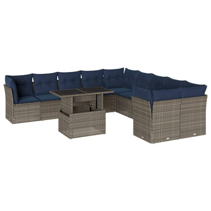 Set Divani da Giardino 11 pz con Cuscini Grigio in Polyrattan | homemem39