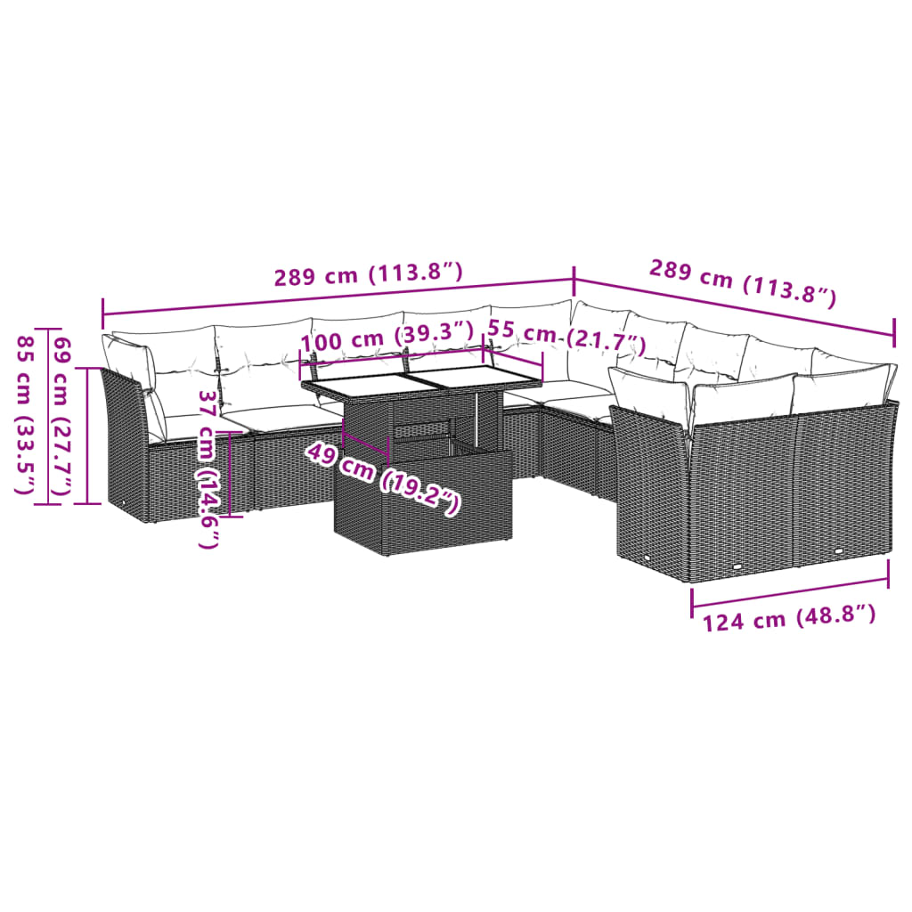 Set Divani da Giardino 11 pz con Cuscini Grigio in Polyrattan | homemem39