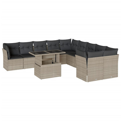 Set Divani da Giardino 11 pz con Cuscini in Polyrattan Grigio - homemem39