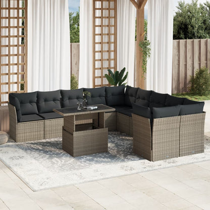 Set Divani da Giardino 11 pz con Cuscini in Polyrattan Grigio - homemem39