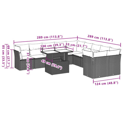 Set Divani da Giardino 11 pz con Cuscini Polyrattan Marrone