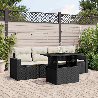 Set Divani da Giardino 5 pz con Cuscini in Polyrattan Nero | homemem39