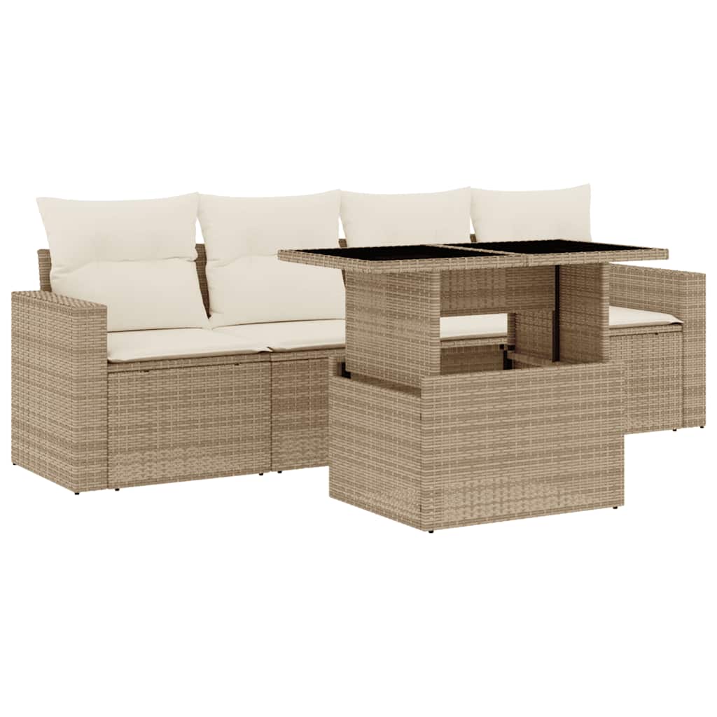 Set Divano da Giardino 5 pz con Cuscini Beige in Polyrattan - homemem39
