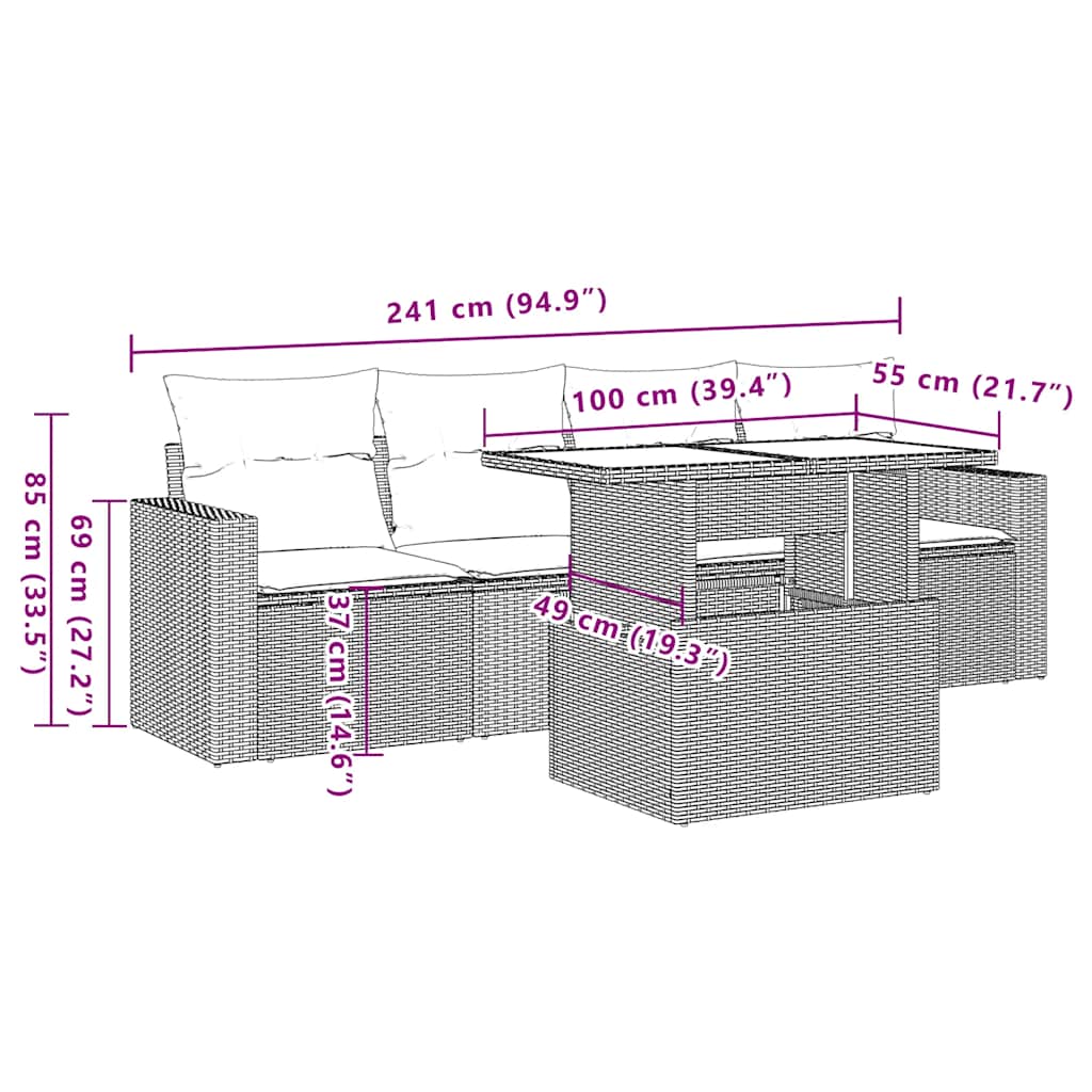 Set Divano da Giardino 5 pz con Cuscini Beige in Polyrattan - homemem39