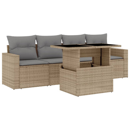 Set Divano da Giardino 5 pz con Cuscini Beige in Polyrattan - homemem39
