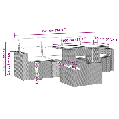 Set Divano da Giardino 5 pz con Cuscini Grigio in Polyrattan