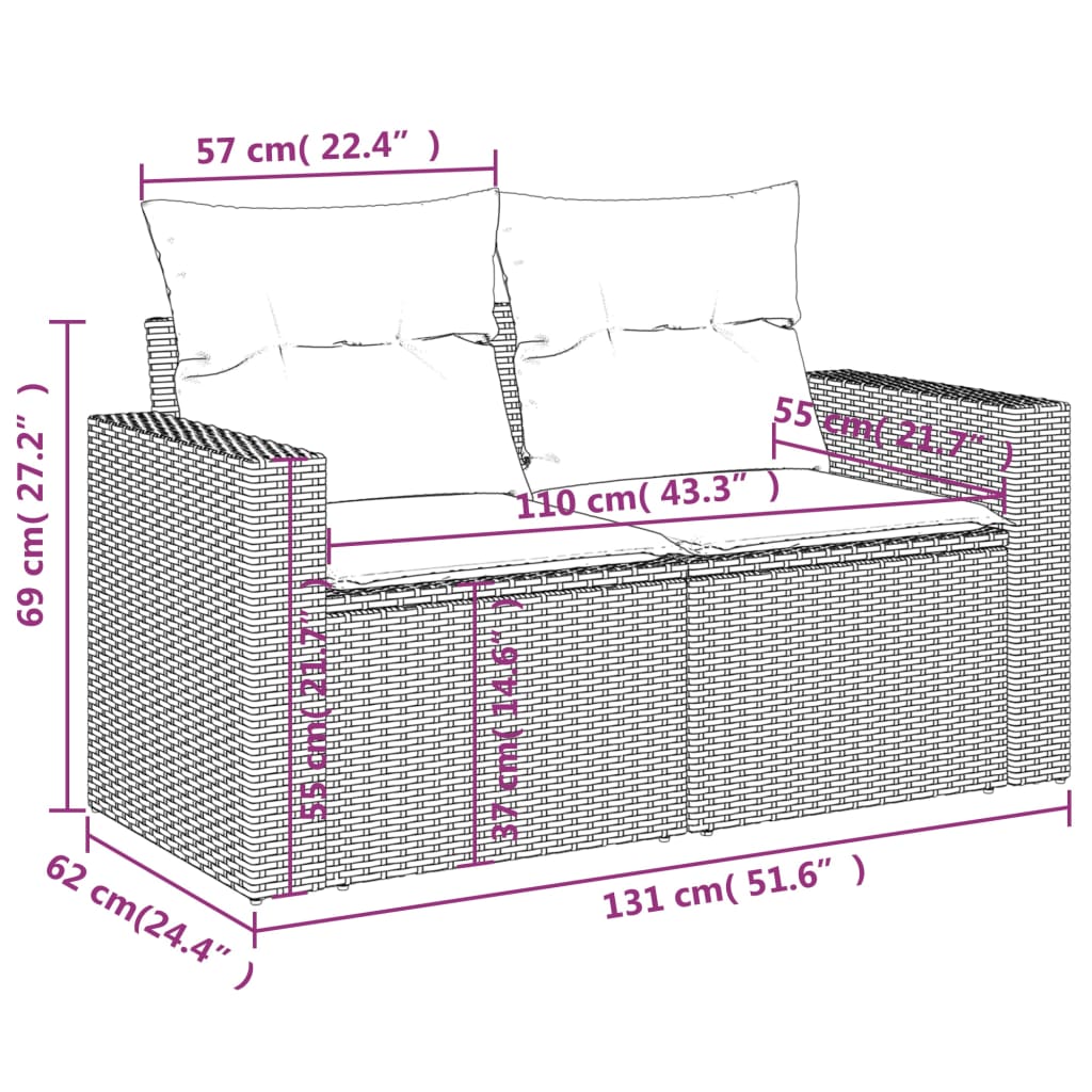 Set Divano da Giardino 5 pz con Cuscini Grigio in Polyrattan