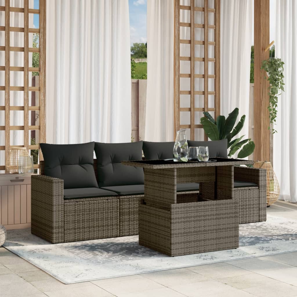 Set Divano da Giardino 5 pz con Cuscini Grigio in Polyrattan