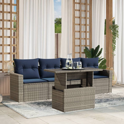 Set Divani da Giardino 5 pz con Cuscini Grigio in Polyrattan | homemem39