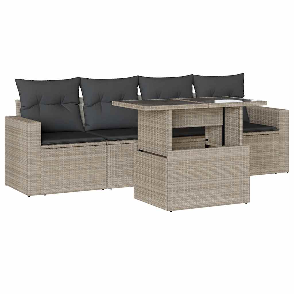 Set Divano da Giardino 5pz con Cuscini Grigio Chiaro Polyrattan - homemem39