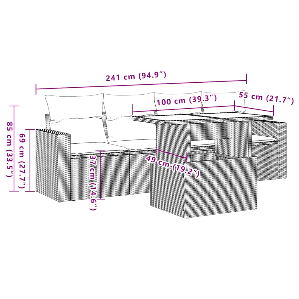 Set Divano da Giardino 5pz con Cuscini Grigio Chiaro Polyrattan | homemem39