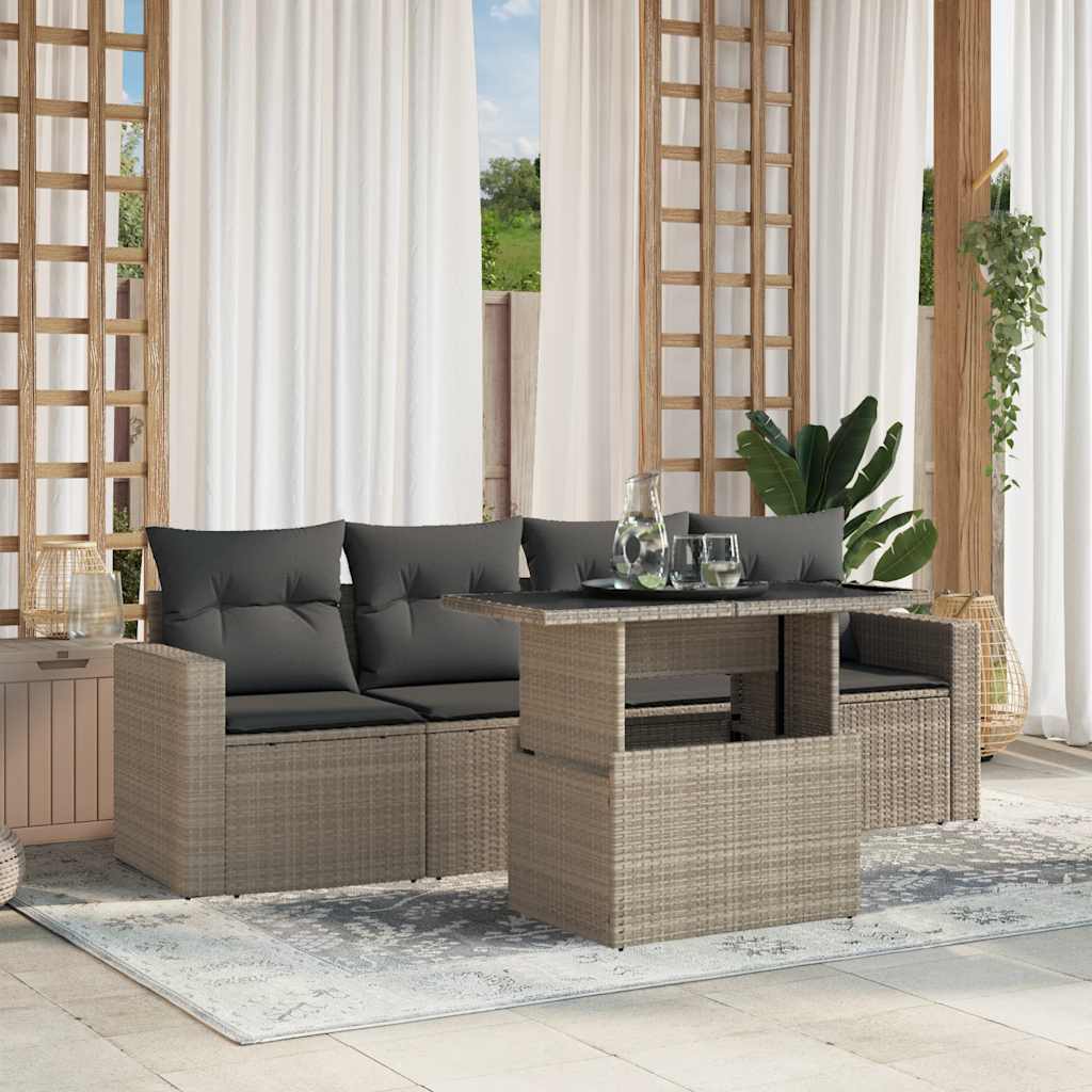 Set Divano da Giardino 5pz con Cuscini Grigio Chiaro Polyrattan - homemem39