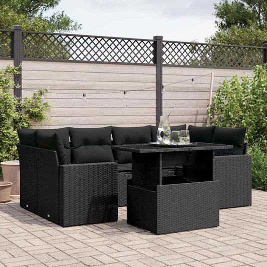 Set Divani da Giardino con Cuscini 7pz Nero Polyrattan - homemem39