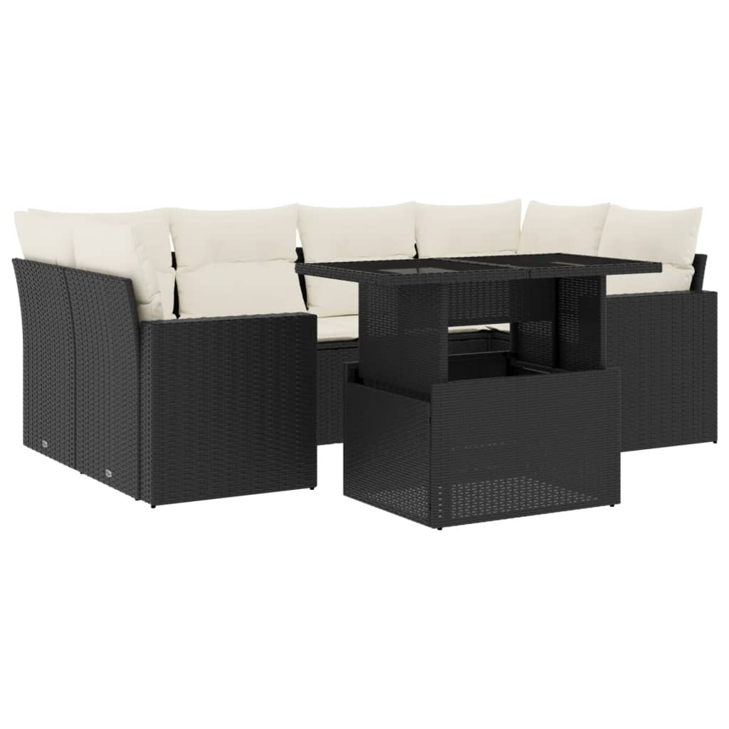 Set Divani da Giardino con Cuscini 7pz Nero Polyrattan