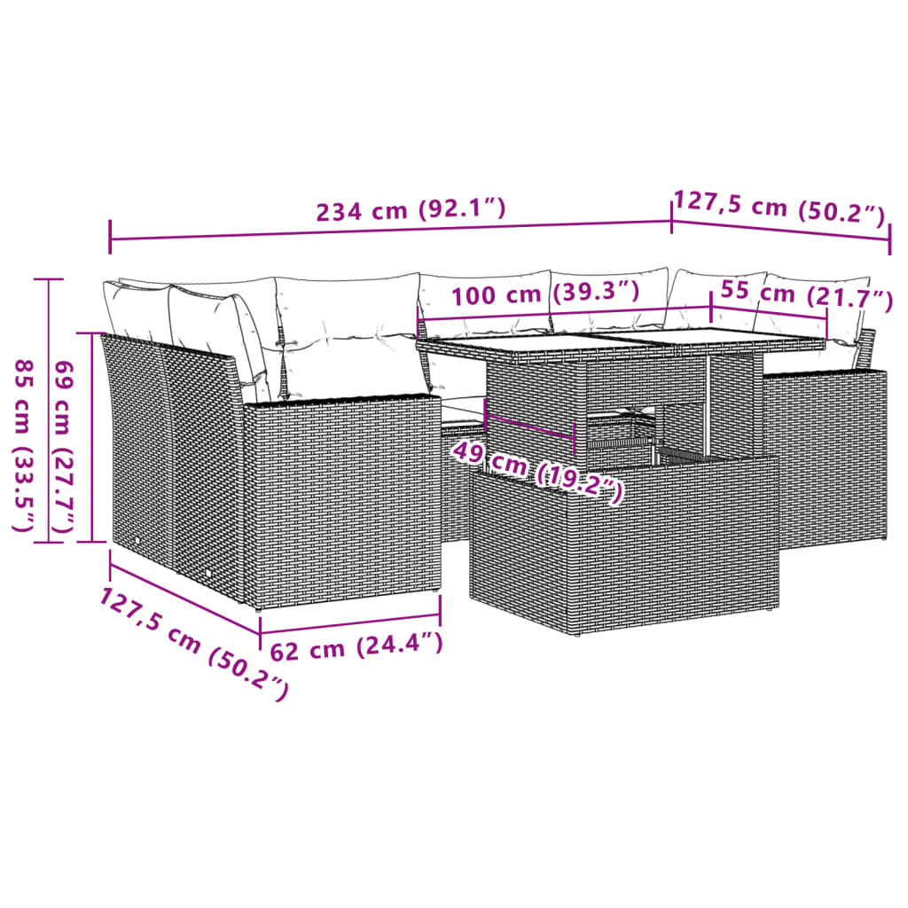 Set Divani da Giardino con Cuscini 7pz Nero Polyrattan