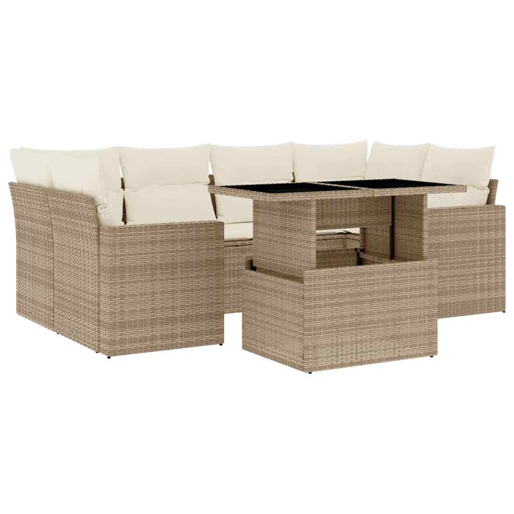 Set Divani da Giardino 7 pz con Cuscini Beige in Polyrattan - homemem39