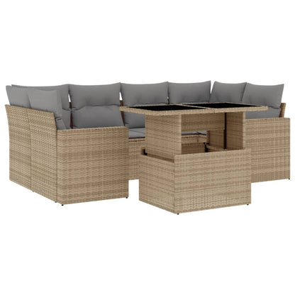 Set Divani da Giardino 7 pz con Cuscini Beige in Polyrattan