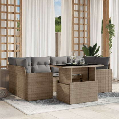 Set Divani da Giardino 7 pz con Cuscini Beige in Polyrattan - homemem39