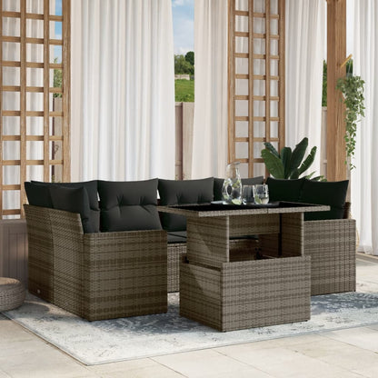 Set Divani da Giardino 7 pz con Cuscini Grigio in Polyrattan - homemem39