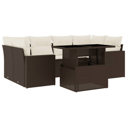 Set Divani da Giardino 7 pz con Cuscini Marrone in Polyrattan - homemem39