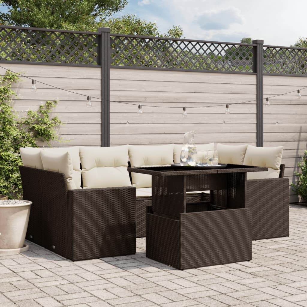Set Divani da Giardino 7 pz con Cuscini Marrone in Polyrattan - homemem39