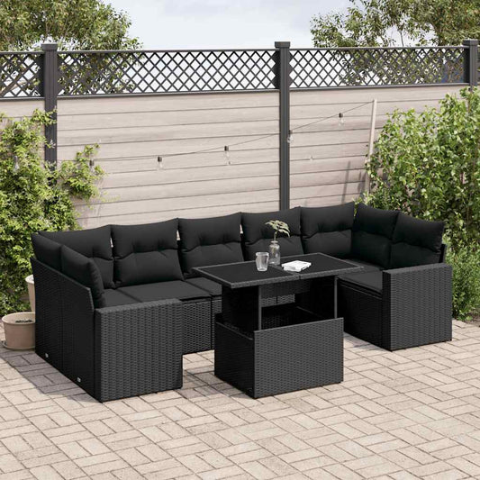 Set Divani da Giardino con Cuscini 8 pz Nero in Polyrattan - homemem39