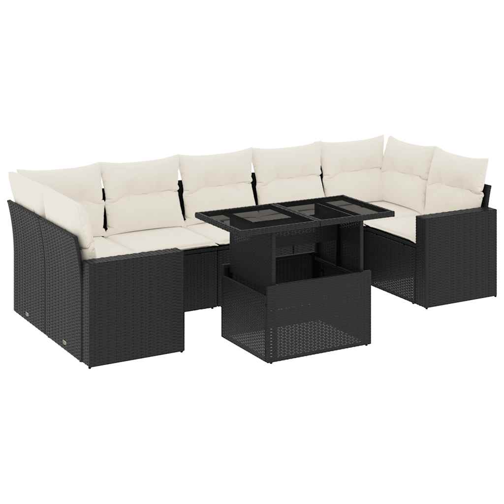 Set Divani da Giardino con Cuscini 8 pz Nero in Polyrattan | homemem39
