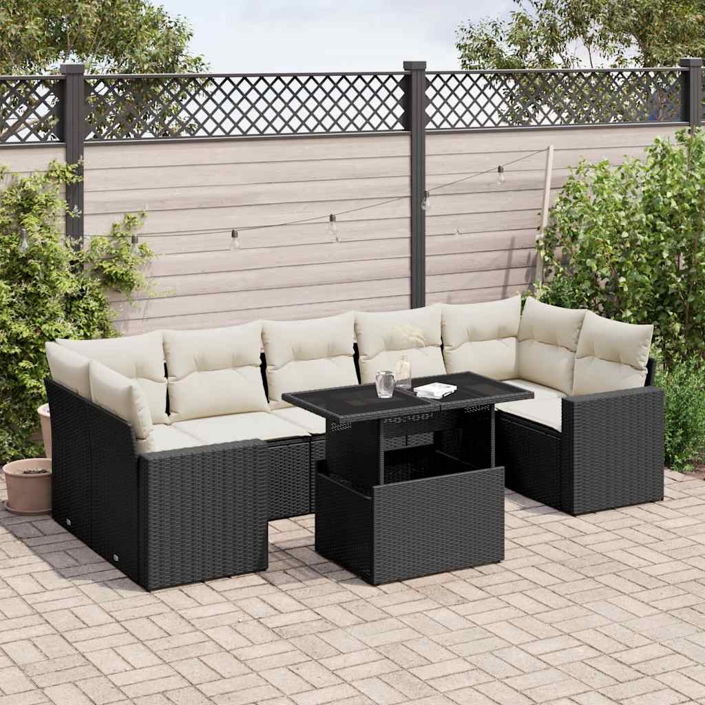 Set Divani da Giardino con Cuscini 8 pz Nero in Polyrattan - homemem39