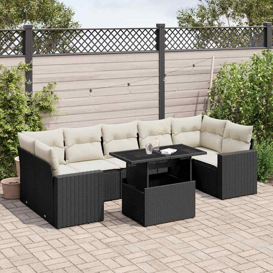 Set Divani da Giardino con Cuscini 8 pz Nero in Polyrattan - homemem39