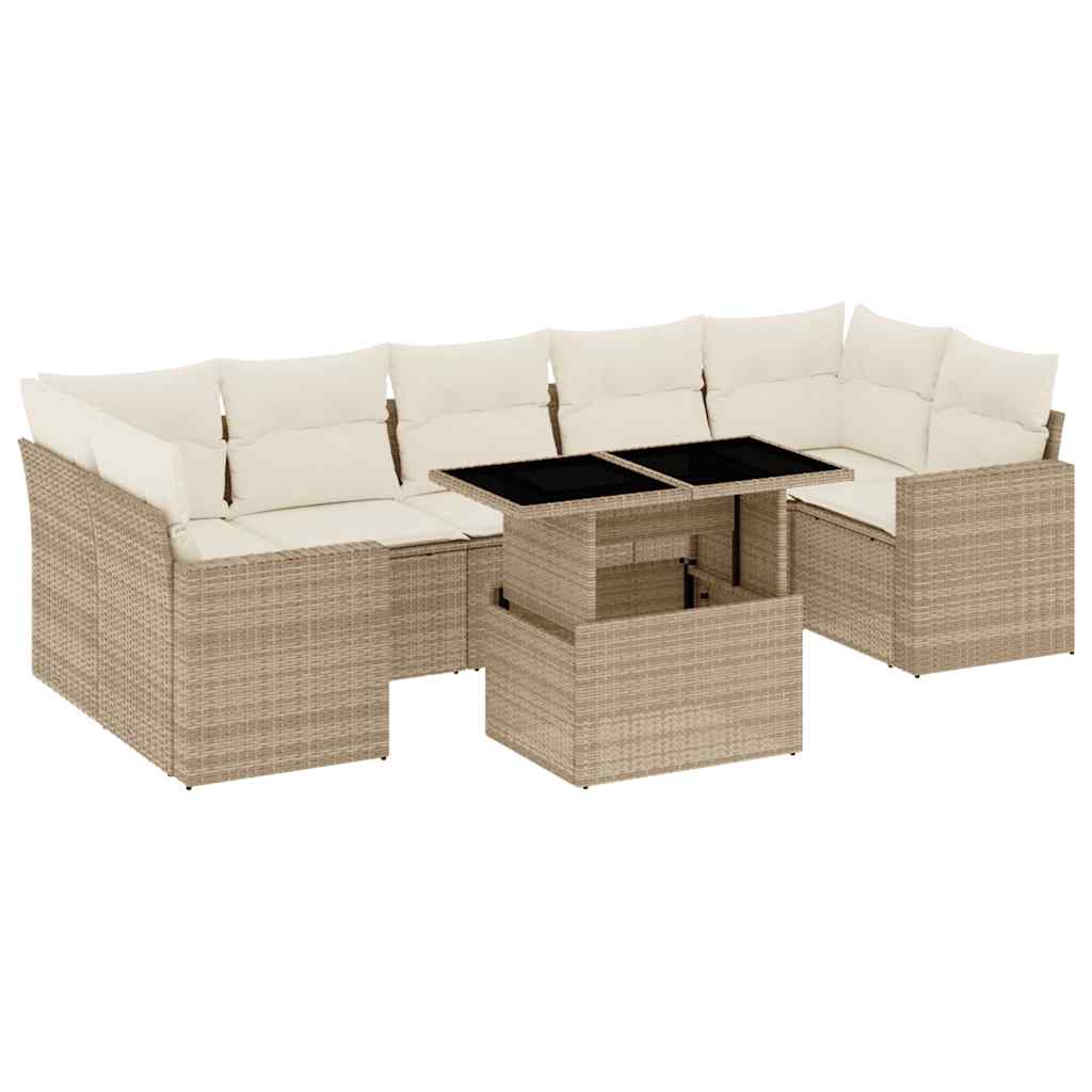 Set Divano da Giardino 8 pz con Cuscini Beige in Polyrattan - homemem39