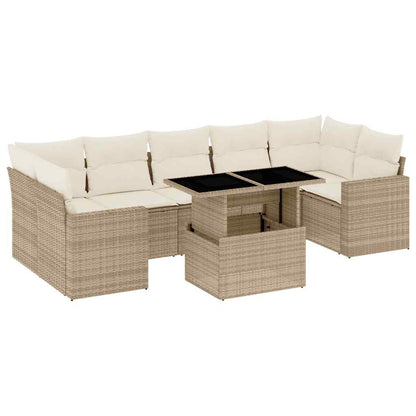 Set Divano da Giardino 8 pz con Cuscini Beige in Polyrattan - homemem39