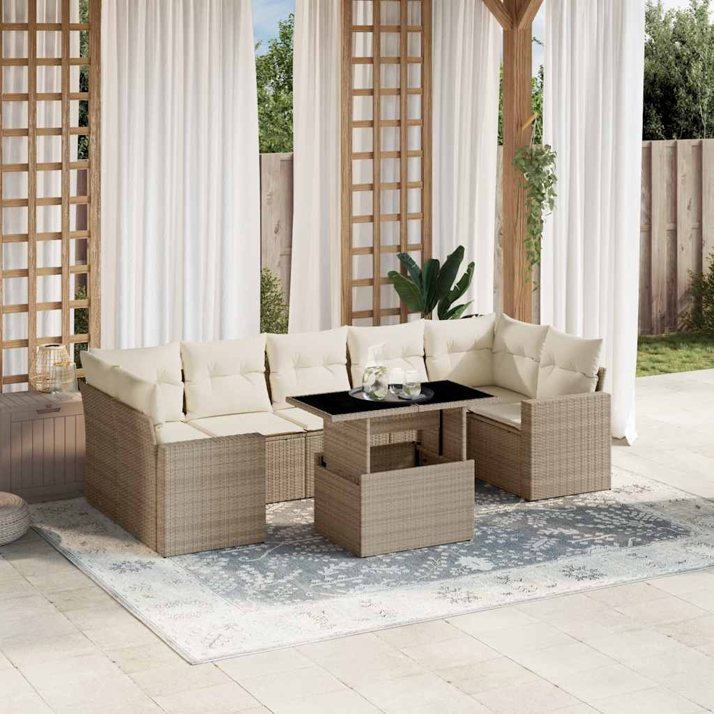Set Divano da Giardino 8 pz con Cuscini Beige in Polyrattan - homemem39