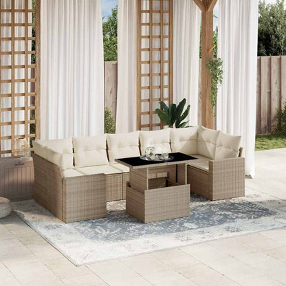 Set Divano da Giardino 8 pz con Cuscini Beige in Polyrattan - homemem39