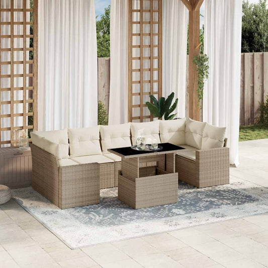 Set Divano da Giardino 8 pz con Cuscini Beige in Polyrattan - homemem39