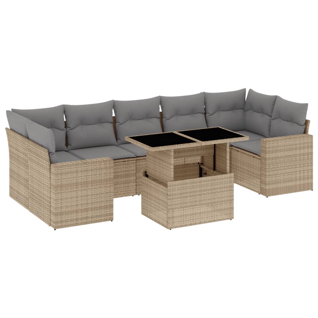 Set Divano da Giardino 8 pz con Cuscini Beige in Polyrattan - homemem39