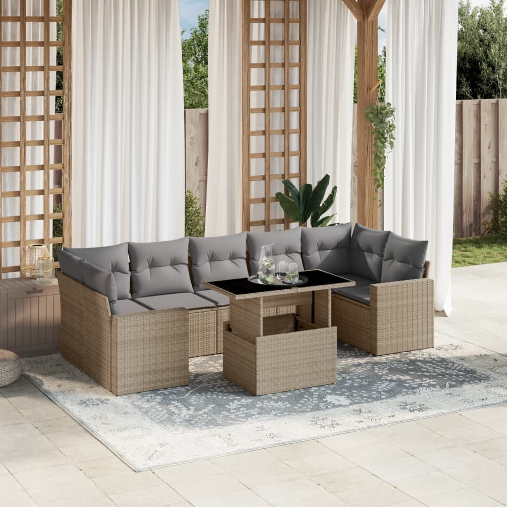 Set Divano da Giardino 8 pz con Cuscini Beige in Polyrattan - homemem39