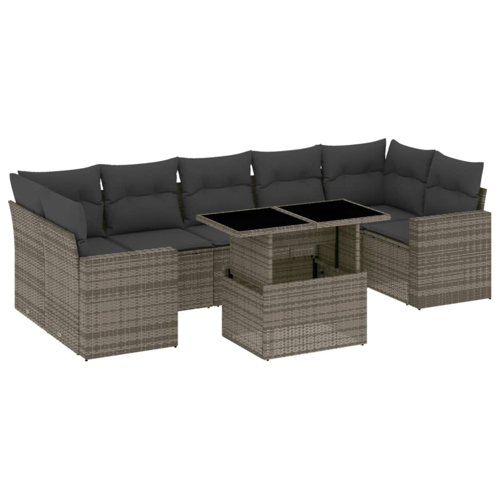 Set Divano da Giardino 8 pz con Cuscini Grigio in Polyrattan - homemem39