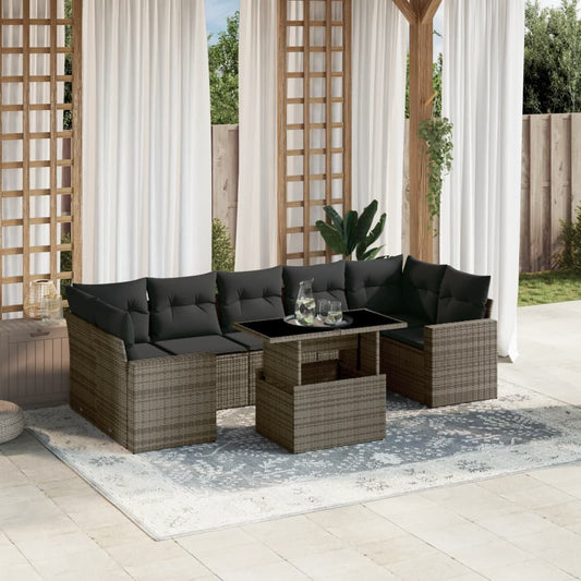 Set Divano da Giardino 8 pz con Cuscini Grigio in Polyrattan - homemem39