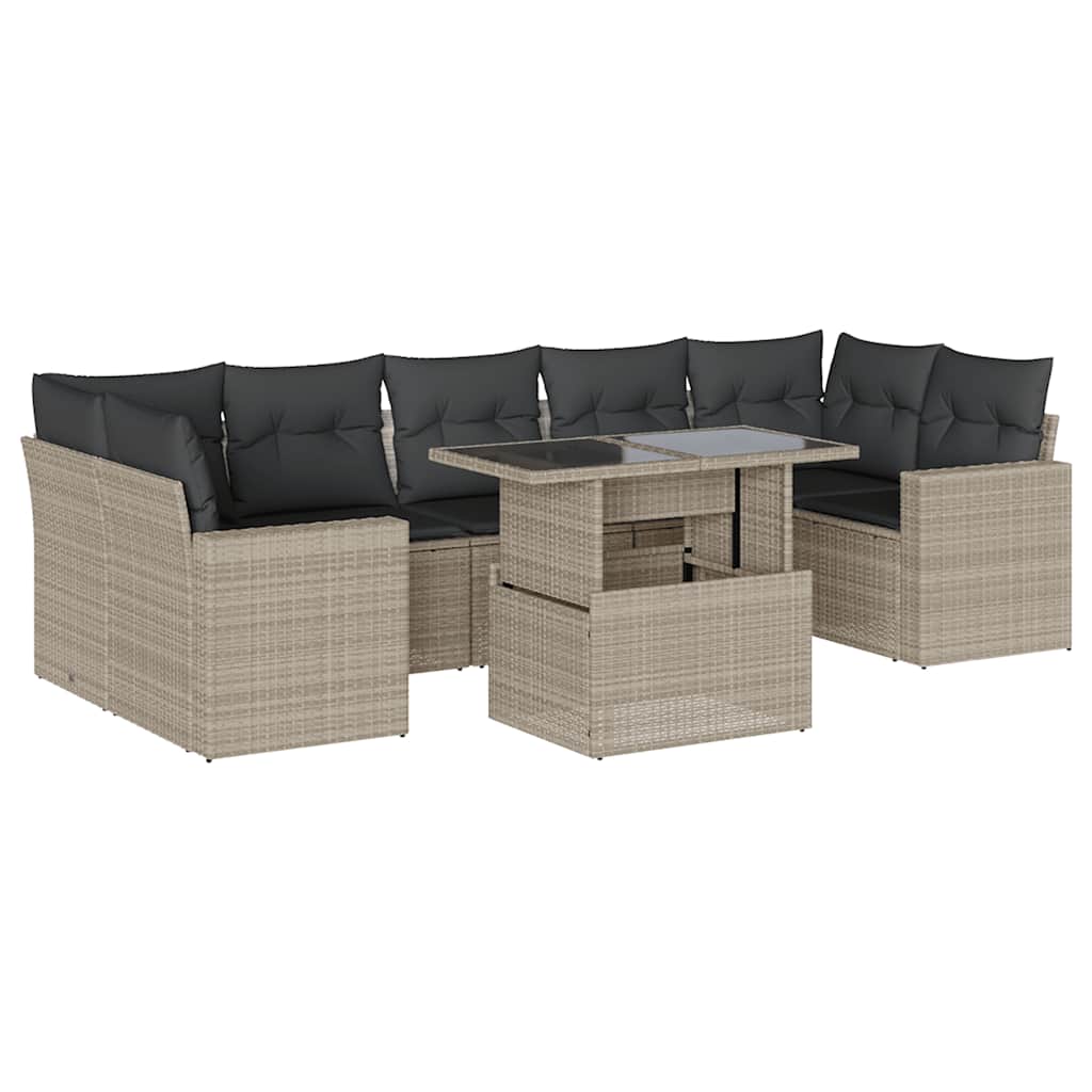 Set Divano da Giardino 8pz con Cuscini Grigio Chiaro Polyrattan - homemem39